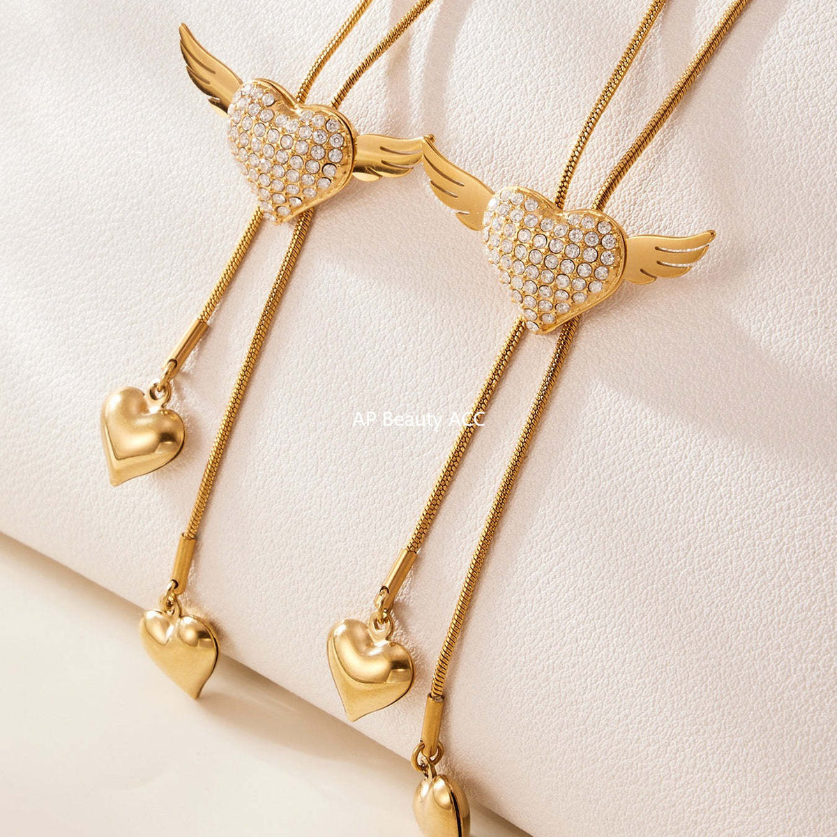 D관 - 큐빅 하트 날개 태슬 조절형 스테인리스 스틸 목걸이 [P1870] 25.11-3