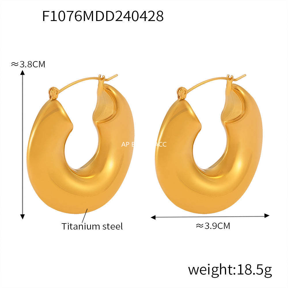 D관 - 셀럽 인기 디자인 트렌디 티타늄 스틸 굵은 링 미니멀 디자인 C자형 귀걸이 [F1076-8] 24.05-1