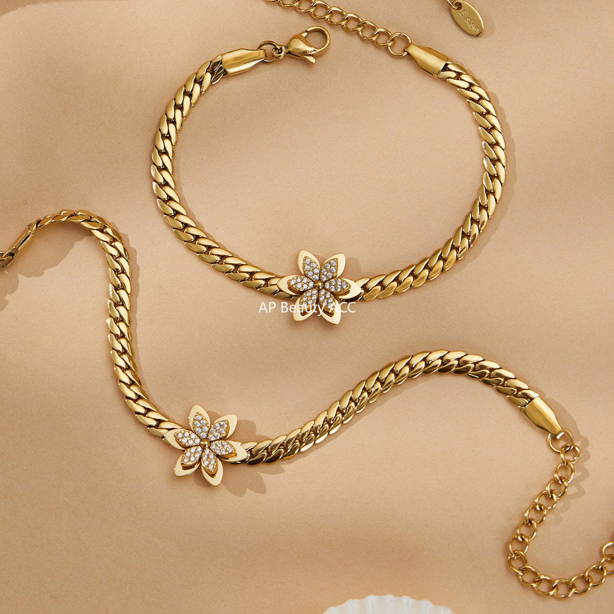 D관 - 스테인리스 스틸 큐빅 플라워 펜던트 목걸이 팔찌 [TXP525] 25.12-3