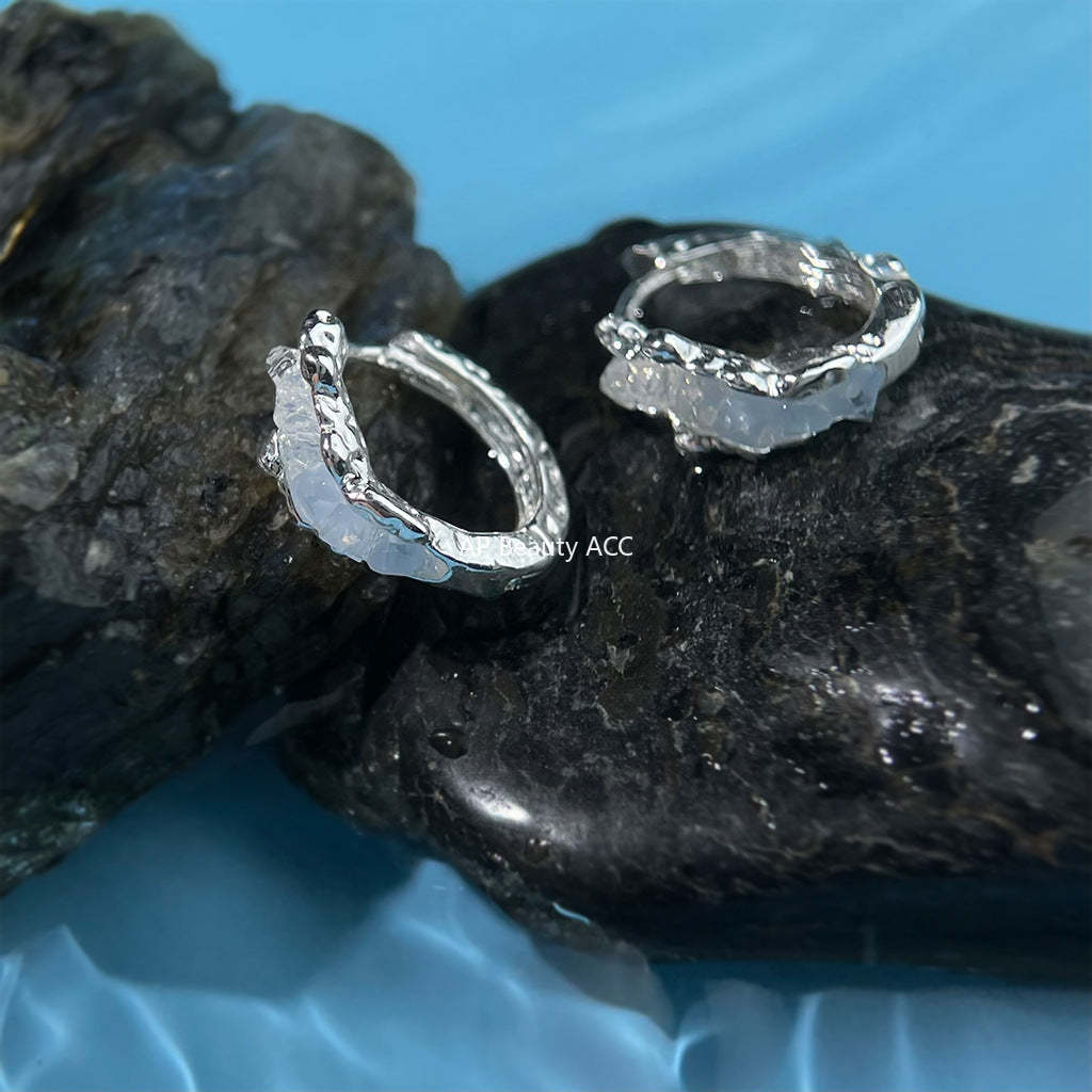 C관 - 글라스 크리스탈 원형 불규칙 디자인 후프 귀걸이 [7085] 25.11-3