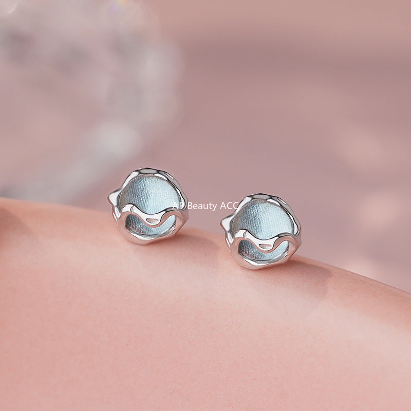 B관 - 925 실버 물빛 글라스 스톤 귀걸이 [YC6705E_1] 25.10-2