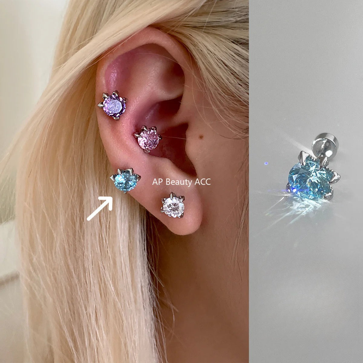 A관 - 티타늄 스틸 단일 큐빅 피어싱 귀걸이 [EH-4199] 25.10-3