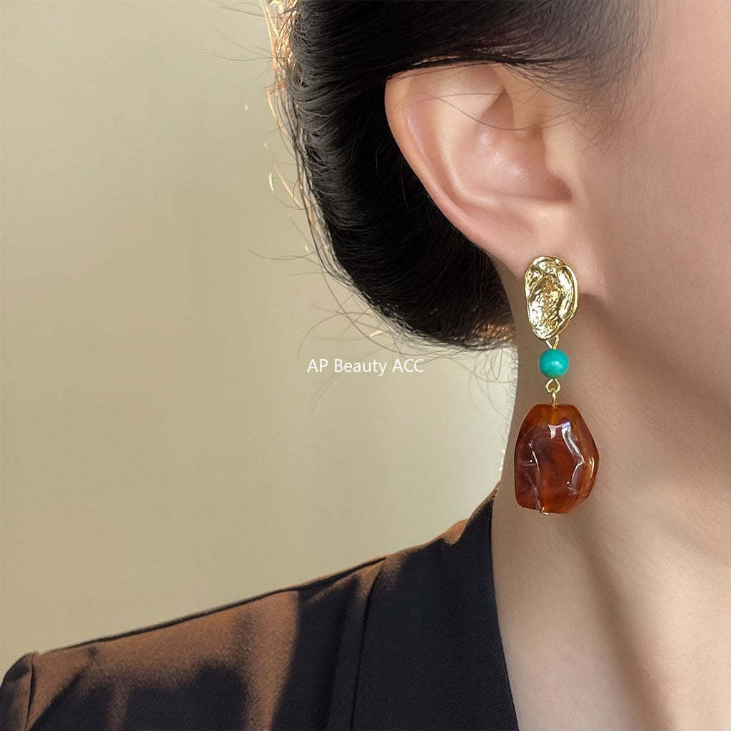 C관 - 핸드메이드 불규칙 브라운 925 은침 귀걸이 [6814] 25.09-4