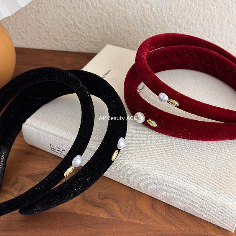 E관 - 벨벳 진주 메탈 플레이트 볼륨 머리띠 [27822] 25.12-3