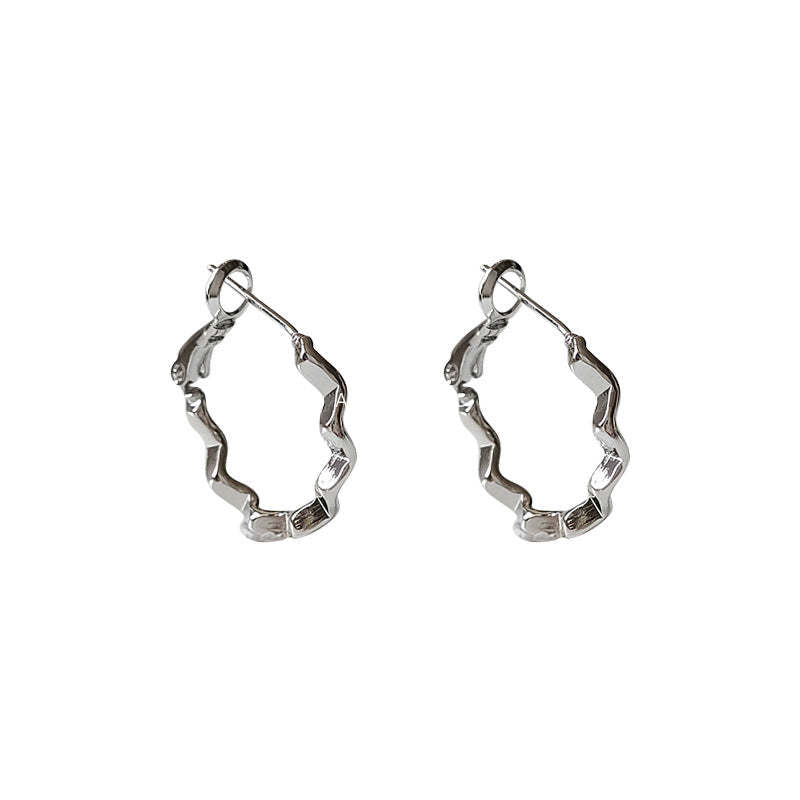 C관 - 간결한 금속 물결 은침 링 귀걸이 [1342] 24.04-2