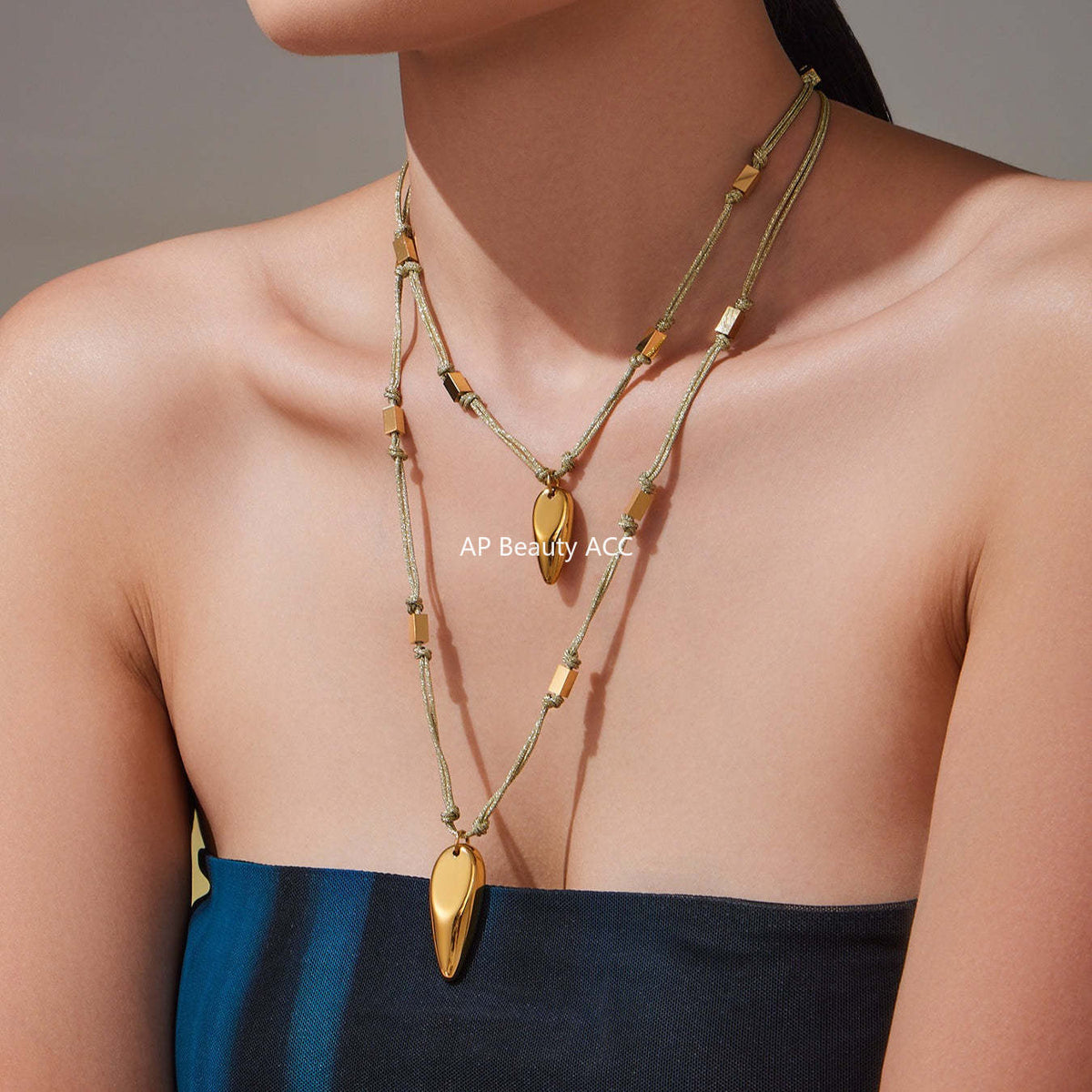 D관 - 스테인리스 스틸 왁스끈 물방울 펜던트 롱 목걸이 귀걸이 [TXP428-TXF428] 25.10-2