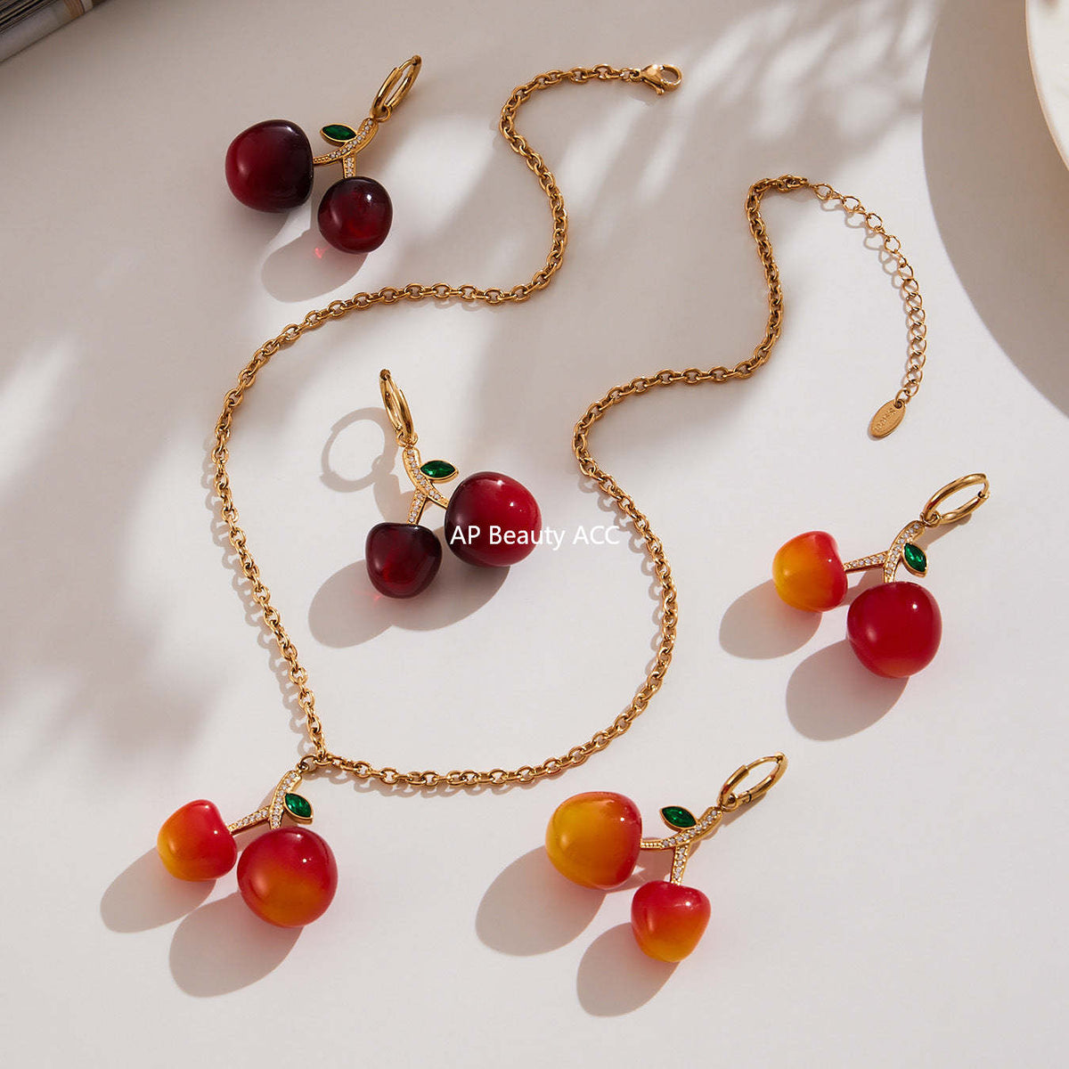 D관 - 스테인리스 스틸 레진 체리 펜던트 큐빅 목걸이 귀걸이 [TXP426-TXF420] 25.10-2