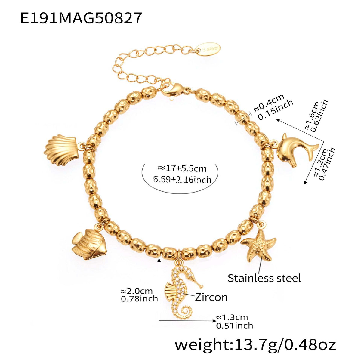 D관 - 문어 조개 해마 별 큐빅 펜던트 스테인리스 스틸 팔찌 [E188-E191-E193-E211] 25.09-1