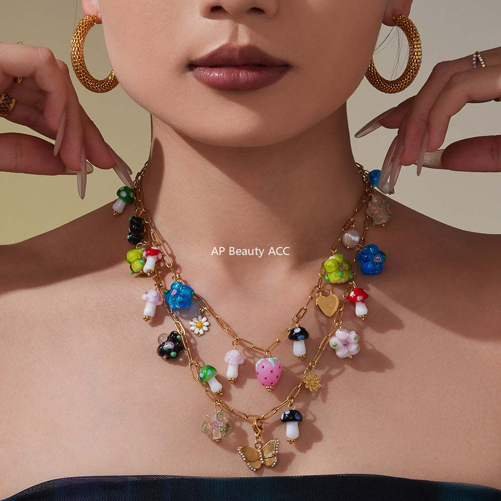 D관 - 스테인리스 스틸 나비 큐빅 레진 에나멜 펜던트 목걸이 [P2183] 25.10-4