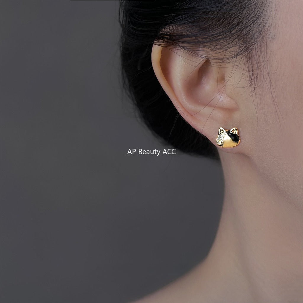 C관 - 925 은침 비대칭 물고기 고양이 미니 큐빅 귀걸이 [6931] 25.10-3