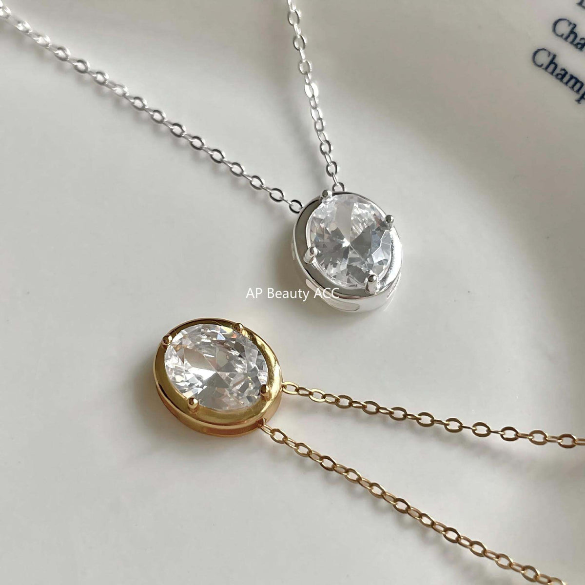 F관 - 925 실버 타원형 빅 큐빅 펜던트 목걸이 [B1384] 25.11-4