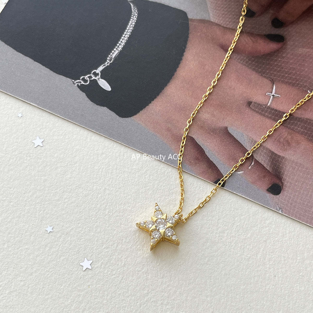 A관 - 925 실버 큐빅 별 펜던트 체인 목걸이 [XL-1212] 25.10-4