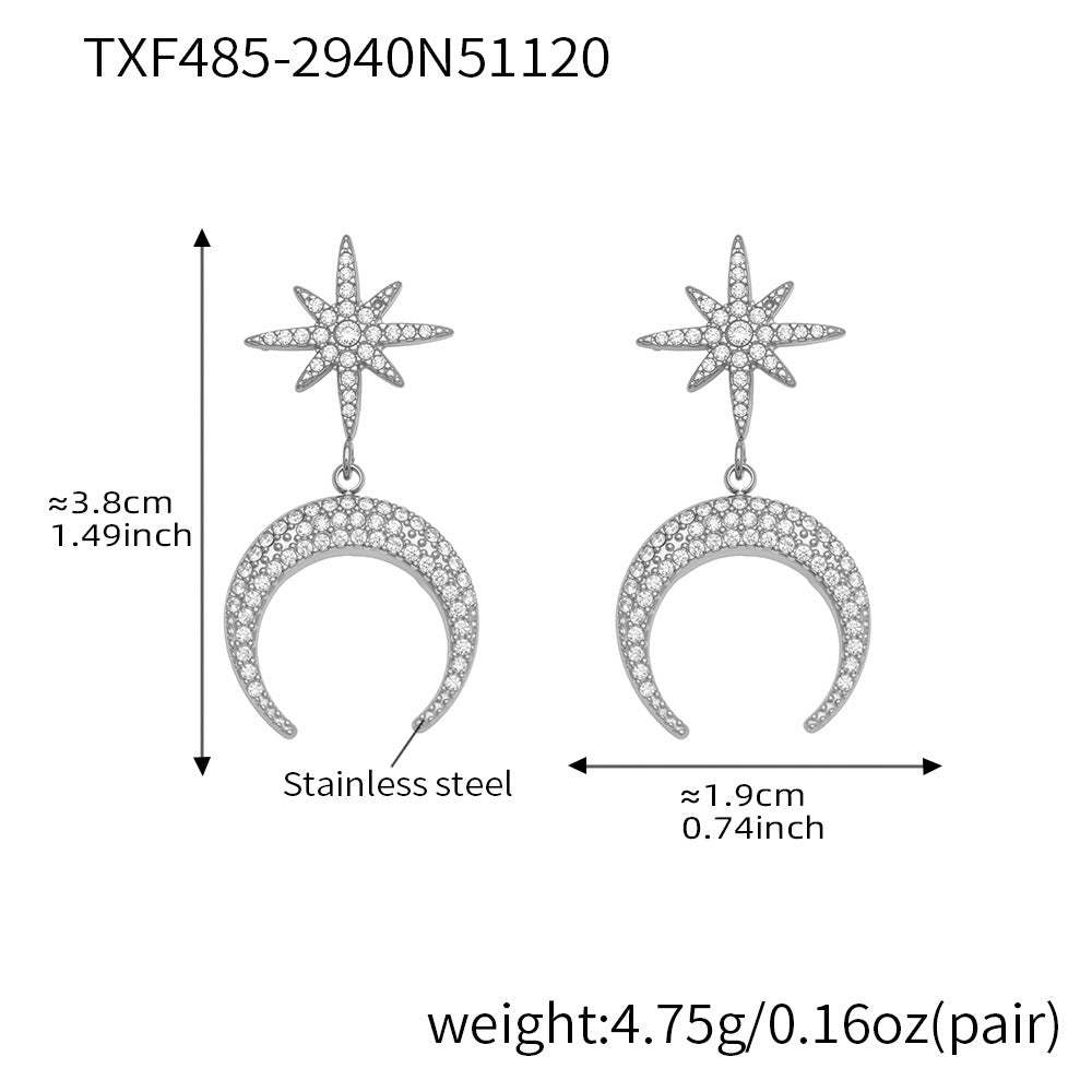 D관 - 스테인리스 스틸 팔각별 초승달 큐빅 펜던트 귀걸이 목걸이 [TXP485] 25.11-4