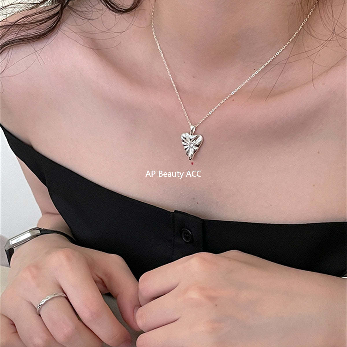 A관 - 925 실버 하트 웨이브 큐빅 펜던트 목걸이 [XL-1204] 25.10-1