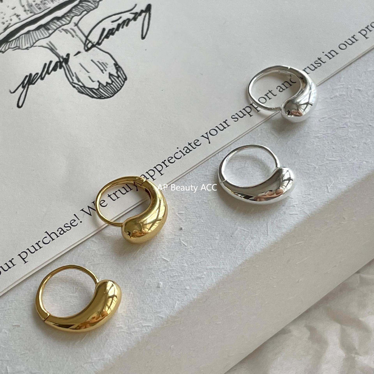 F관 - 925 실버 물방울 디자인 후프 귀걸이 [C1416] 25.11-1