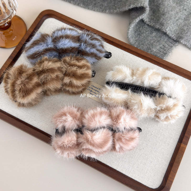 E관 - 퍼 소재 3구 디자인 호피무늬 집게핀 [27619] 25.10-5