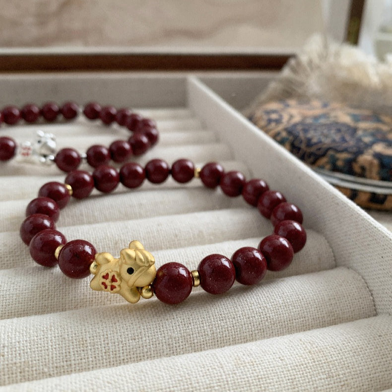 A관 - 귀여운 말 네잎클로버 천연 자금사 비즈 팔찌 [1638] 25.12-3