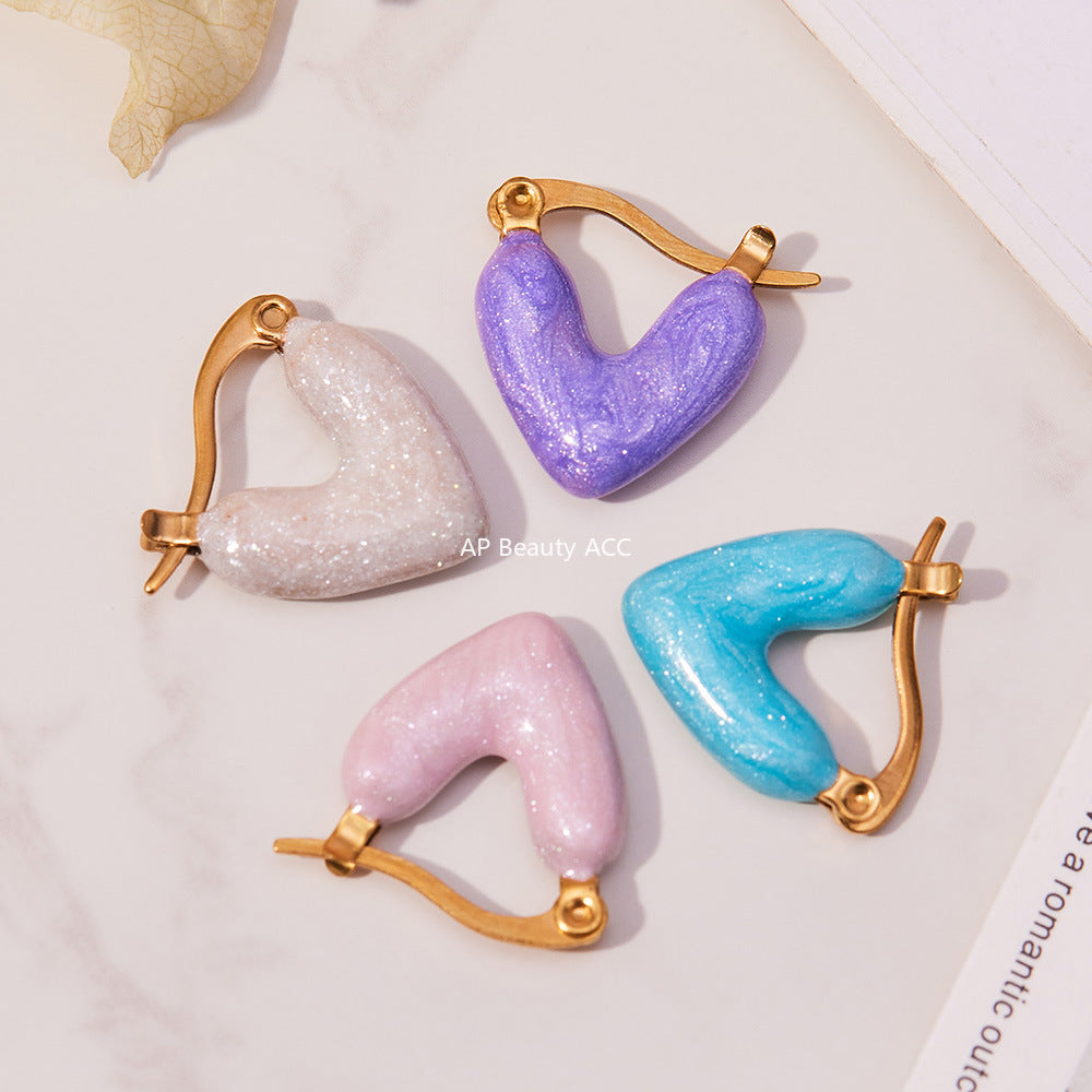 D관 - 티타늄 스틸 언밸런스 하트 18K 도금 귀걸이 [F924] 25.11-2