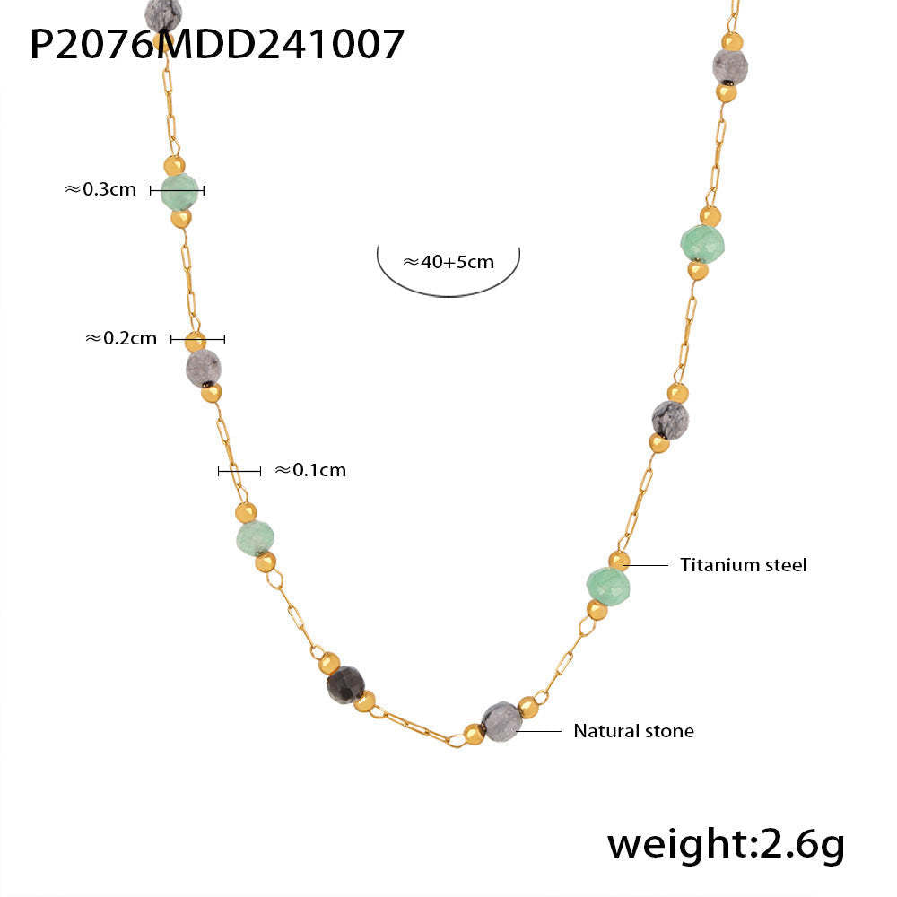 D관 - 18K 도금 천연 라피스 비즈 핸드메이드 티타늄 스틸 이중 체인 목걸이 [P2076-P1694] 24.10-2