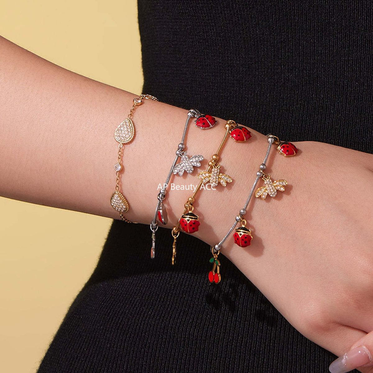 D관 - 스테인리스 스틸 큐빅 벌 체리 물방울 멀티 펜던트 팔찌 [E130-E160] 25.10-5