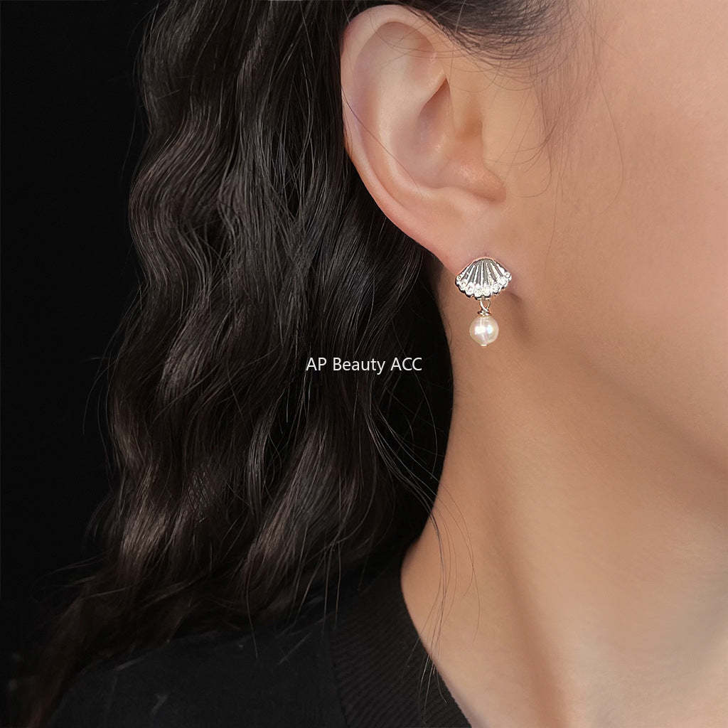 C관 - 담수진주 조개 큐빅 925 은침 귀걸이 [5753] 25.03-4