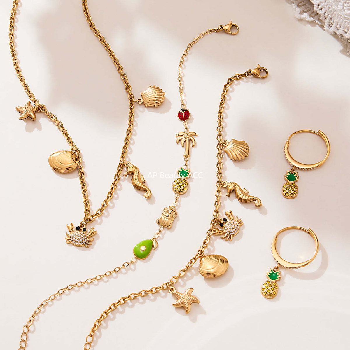 D관 - 스테인리스 스틸 게 조개 파인애플 큐빅 펜던트 목걸이 팔찌 반지 [TXP443] 25.10-4