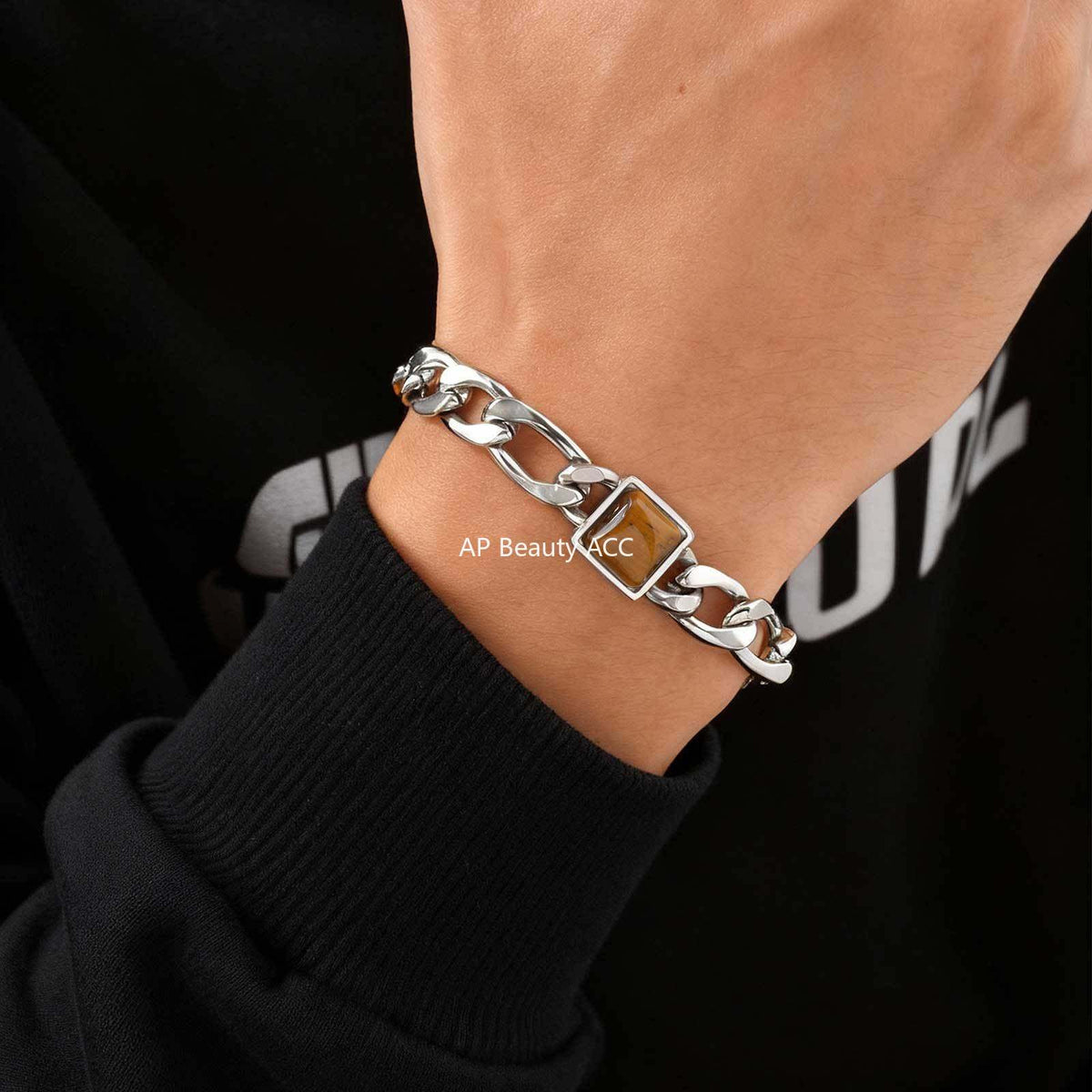 G관 - 스테인리스 스틸 체인 사각 호안석 팔찌 [BR-2741] 25.12-3