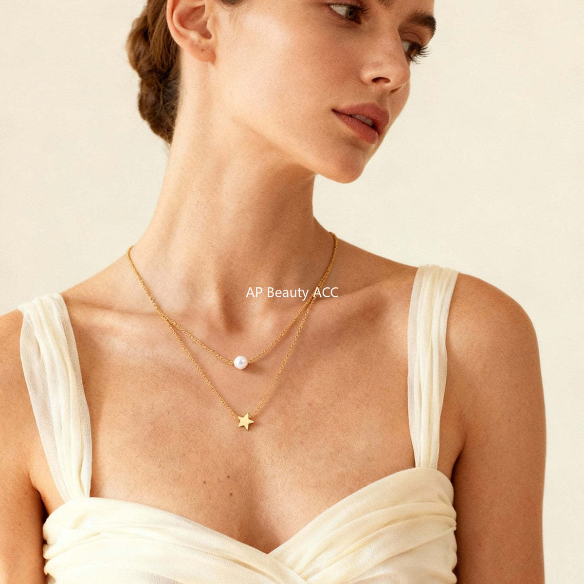 D관 - 스테인리스 스틸 18K 도금 별 진주 더블 레이어 목걸이 [P001] 25.12-1