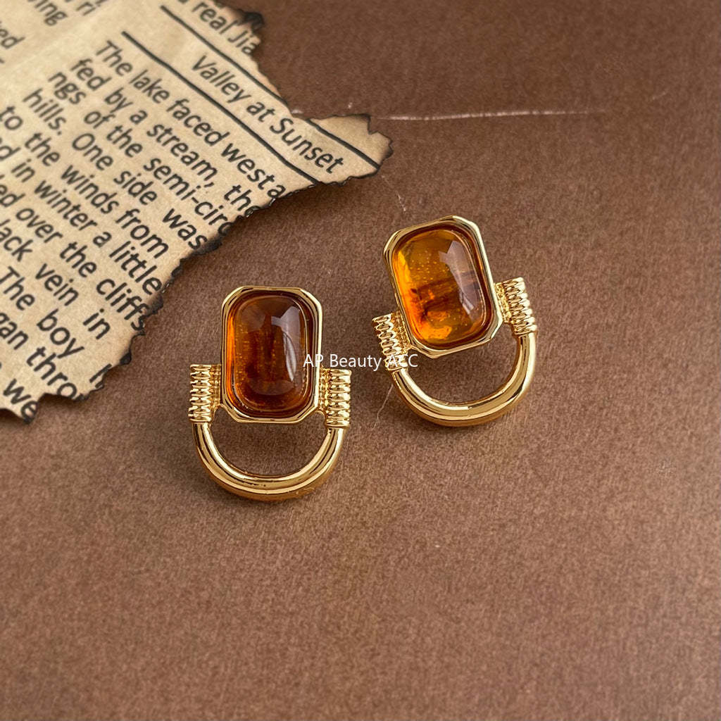 C관 - 레진 사각형 고리 디자인 925 은침 귀걸이 [7110] 25.11-3