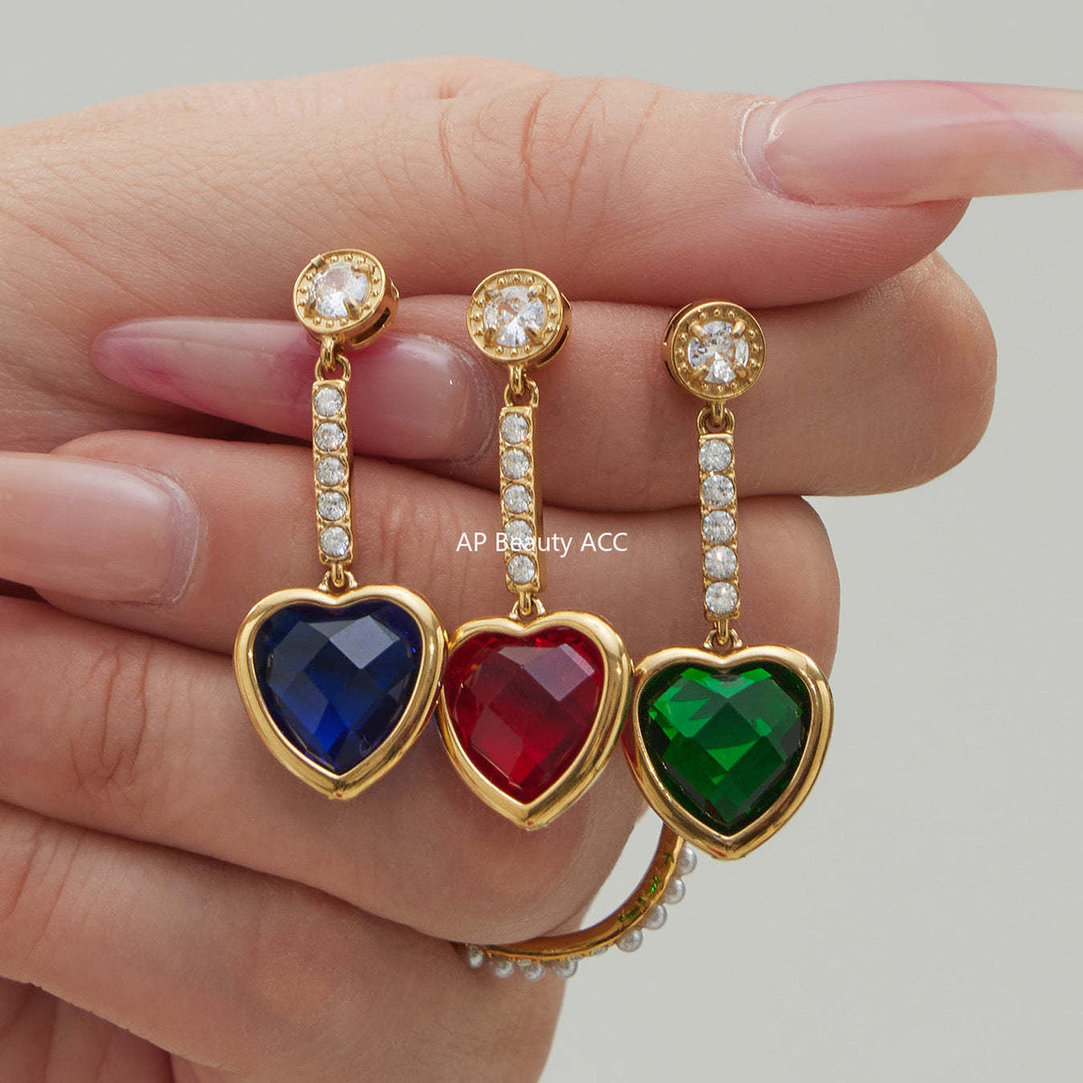 D관 - 스테인리스 스틸 하트 글라스 스톤 큐빅 18K도금 귀걸이 목걸이 [TXF507] 25.12-1