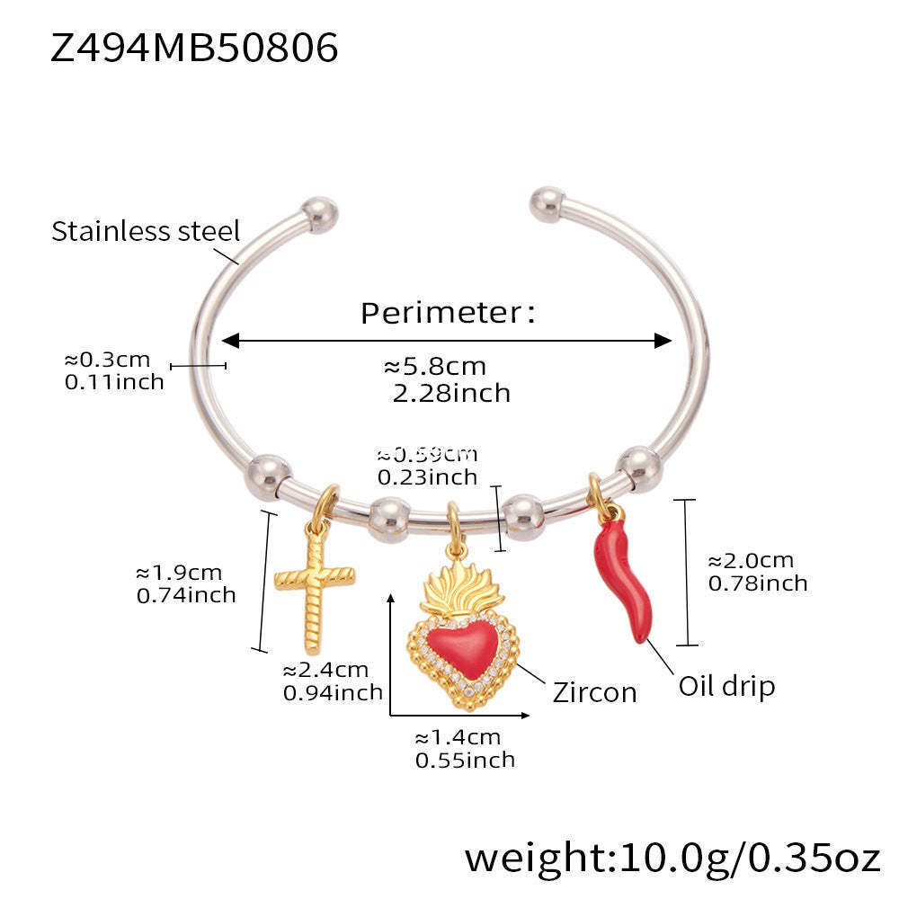 D관 - 스테인리스 스틸 십자가 하트 큐빅 18K 도금 팔찌 [Z493-Z494-Z495] 25.08-3
