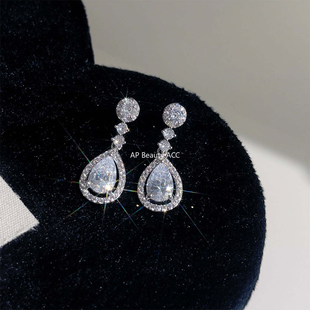 C관 - 미니 큐빅 우아한 긴 물방울 은침 귀걸이 [3884] 24.04-4