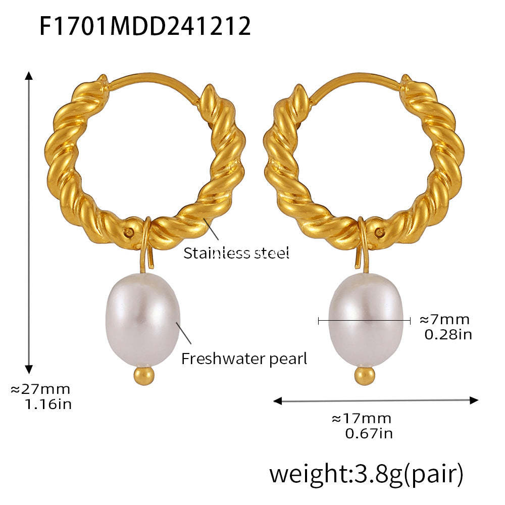 D관 - 18K 골드 도금 스테인리스 스틸 트위스트 천연 담수 진주 귀걸이 [F1700-F1701-F1702] 24.12-3
