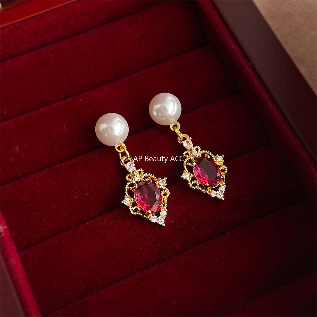 C관 - 핸드메이드 큐빅 글라스 진주 드롭 925 은침 귀걸이 [7087] 25.11-3