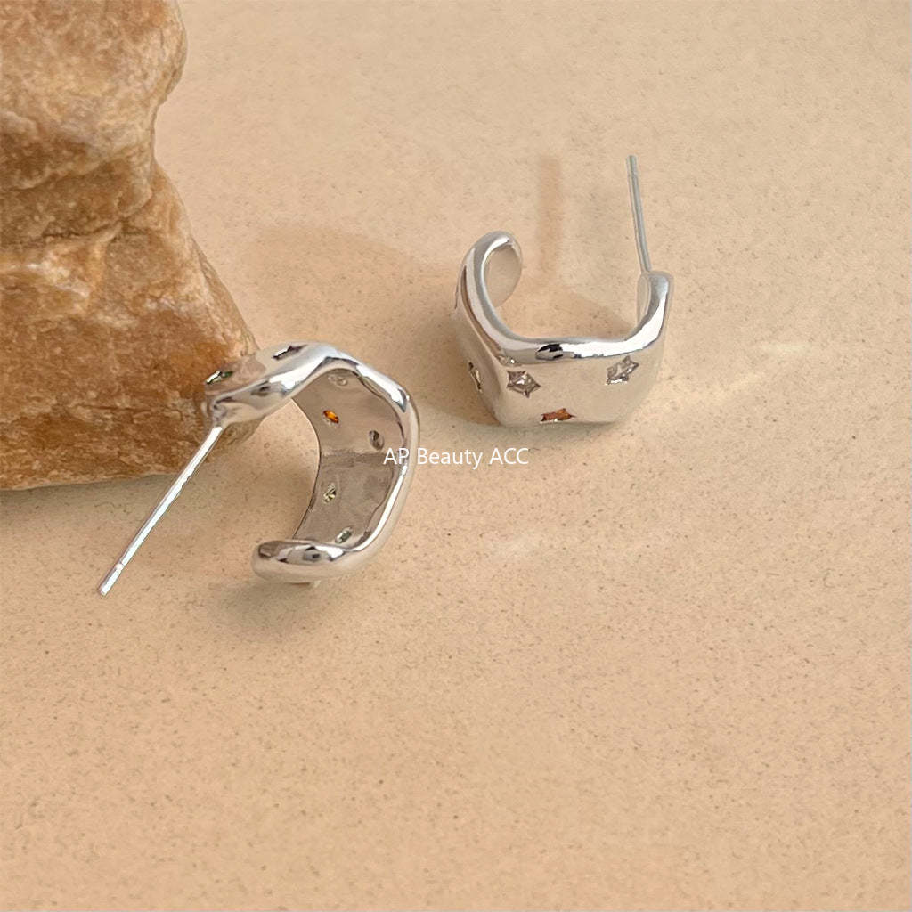 C관 - 925 은침 컬러 큐빅 기하 디자인 미니 귀걸이 [5587] 25.03-1