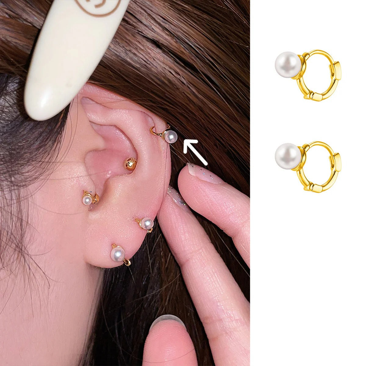 A관 - 미니 진주 티타늄 스틸 링 귀걸이 [EH-4088] 25.09-4