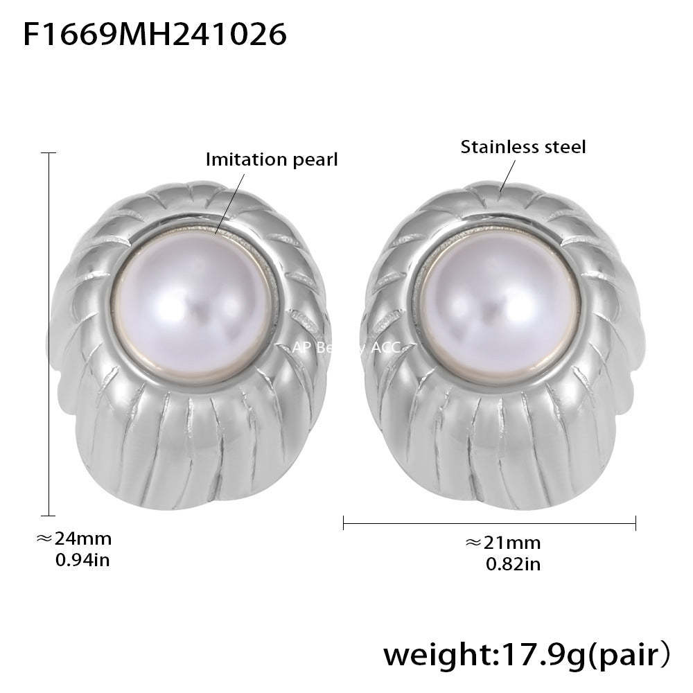 D관 - 프렌치 우아한 모조 진주 나선형 스테인리스 스틸 18K 도금 귀걸이 [F1669] 24.11-1