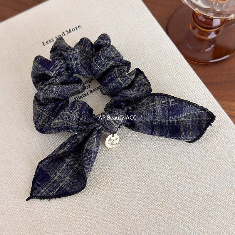 E관 - 레트로 체크 리본 머리끈 모양 곱창 헤어밴드 [27646] 25.11-1