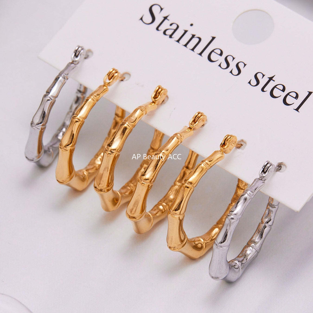 D관 - 스테인리스 18K 도금 대나무 마디 U자형 귀걸이 [F622] 25.10-5