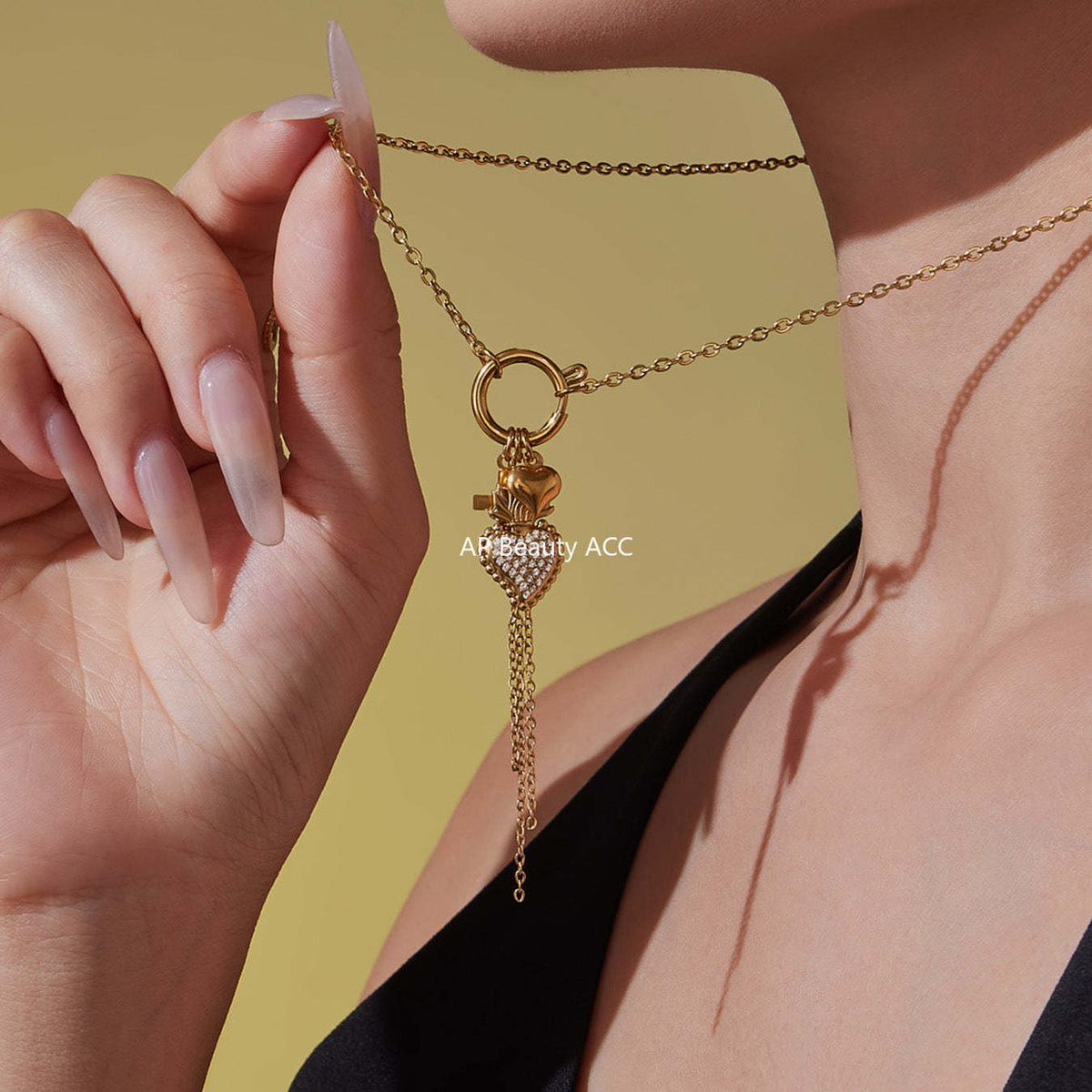 D관 - 스테인리스 스틸 큐빅 왕관 하트 드롭 펜던트 목걸이 [P1605-2] 25.10-4