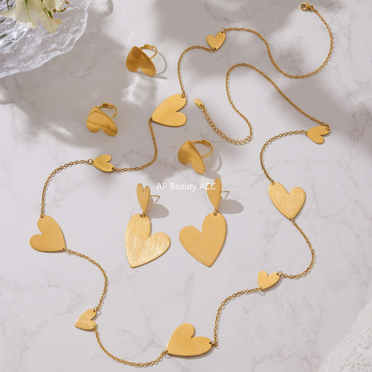 D관 - 스테인리스 18K 도금 비대칭 하트 디자인 목걸이 귀걸이 반지 [TXP462] 25.10-5