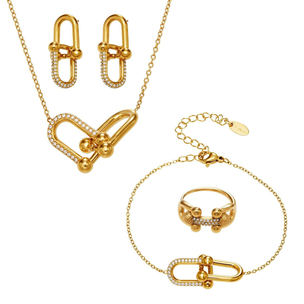 D관 - 스테인리스 스틸 말발굽 모양 큐빅 펜던트 18K 도금 귀걸이 반지 팔찌 목걸이 [TXP501] 25.11-4