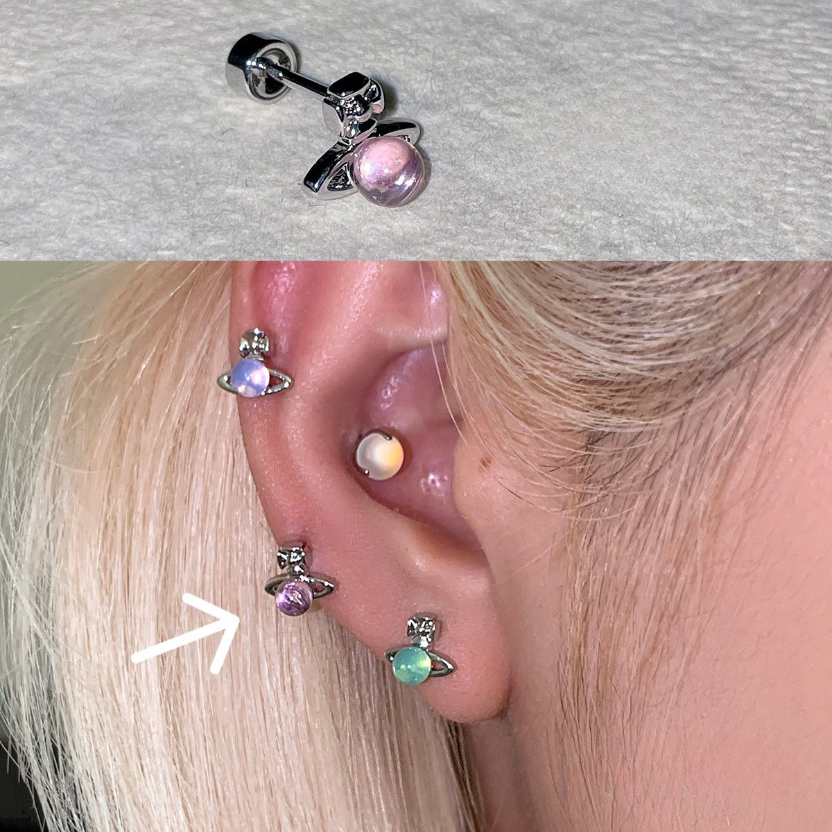 A관 - 행성 디자인 큐빅 티타늄 스틸 피어싱 귀걸이 [EH-4343] 25.12-2