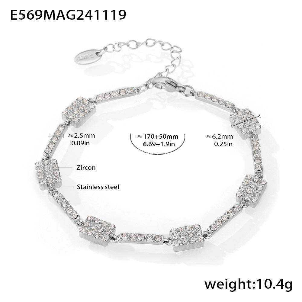 D관 - 롱 블록 핸드메이드 큐빅 세팅 스테인리스 스틸 18K 도금 팔찌 [E569] 24.11-4