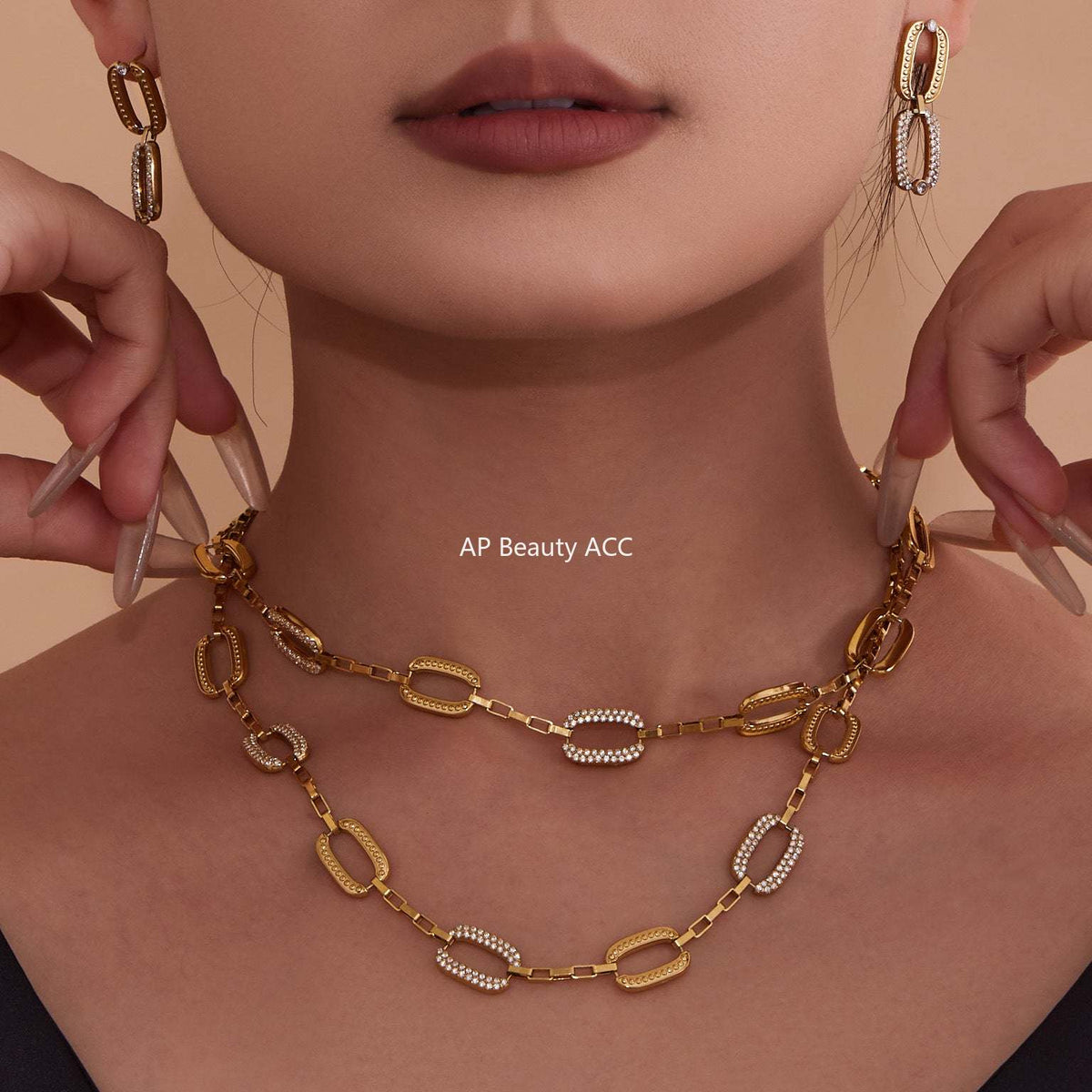D관 - 직사각형 큐빅 18K 도금 스테인리스 스틸 핸드메이드 목걸이 팔찌 귀걸이 [TXP403-TXE403-TXF403] 25.09-3
