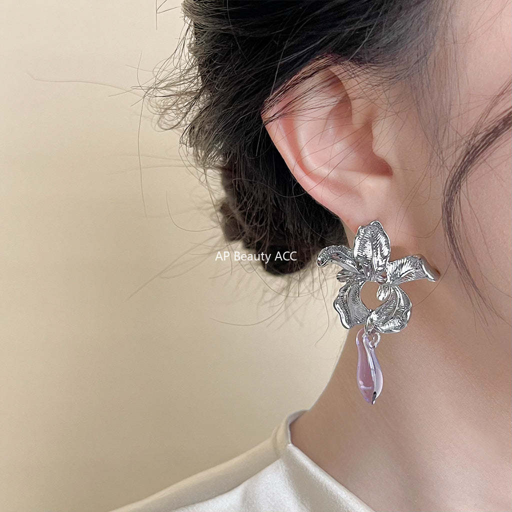 C관 - 아이리스 디자이너 글라스 크리스탈 수정 은침 귀걸이 [4118-4119] 24.05-5