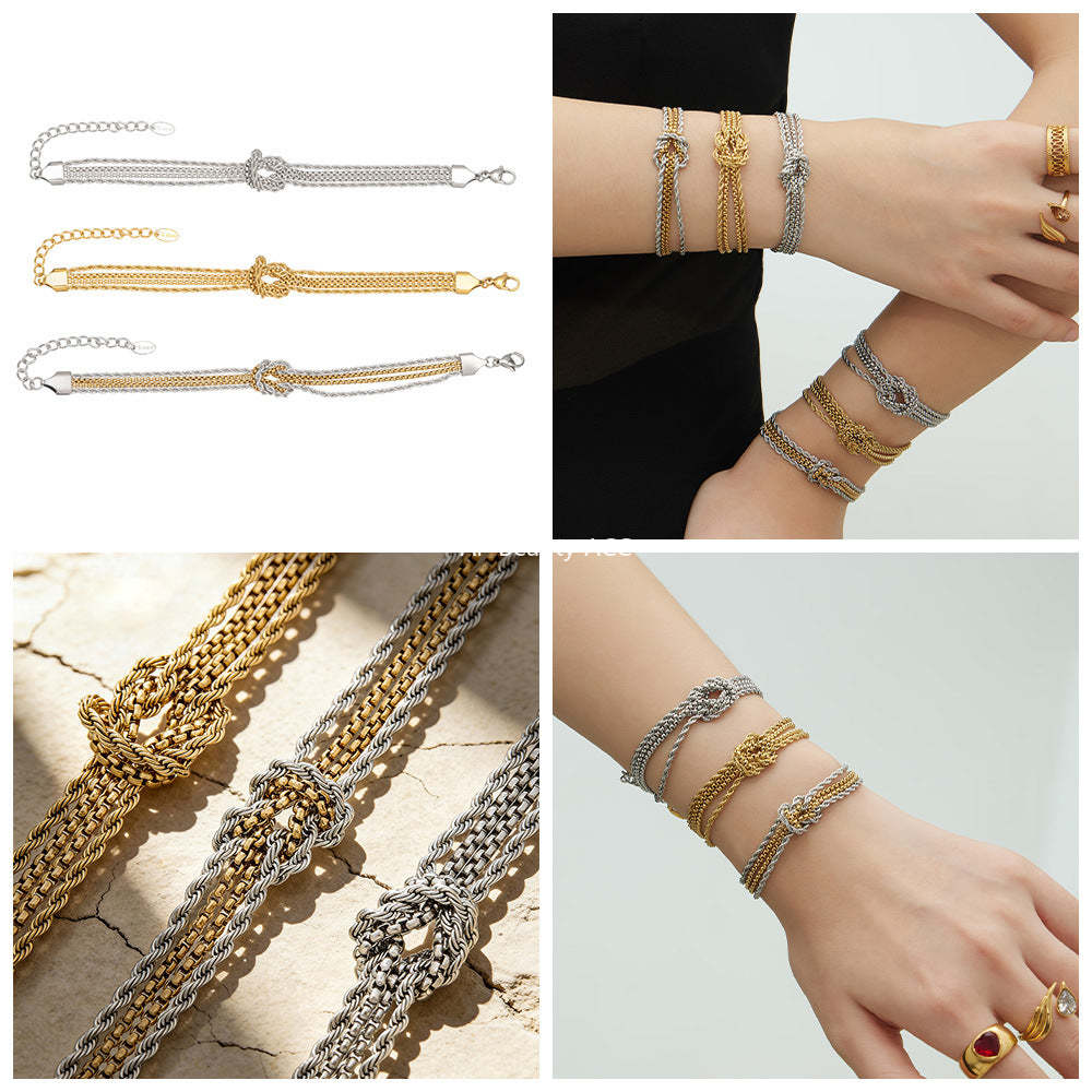 D관 - 스테인리스 스틸 18K 도금 매듭 체인 팔찌 [E151] 25.12-3