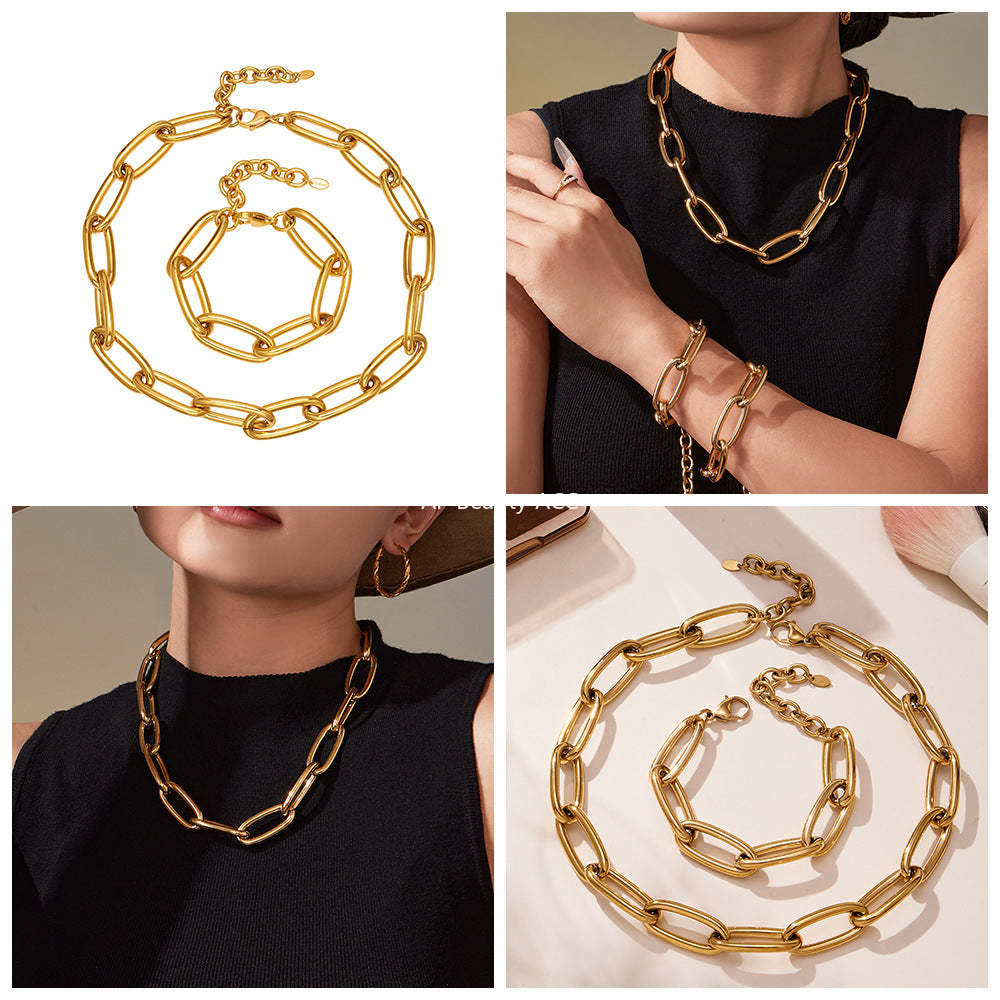 D관 - 체인 디자인 스테인리스 스틸 목걸이 팔찌 [TXP468-TXE468] 25.11-3