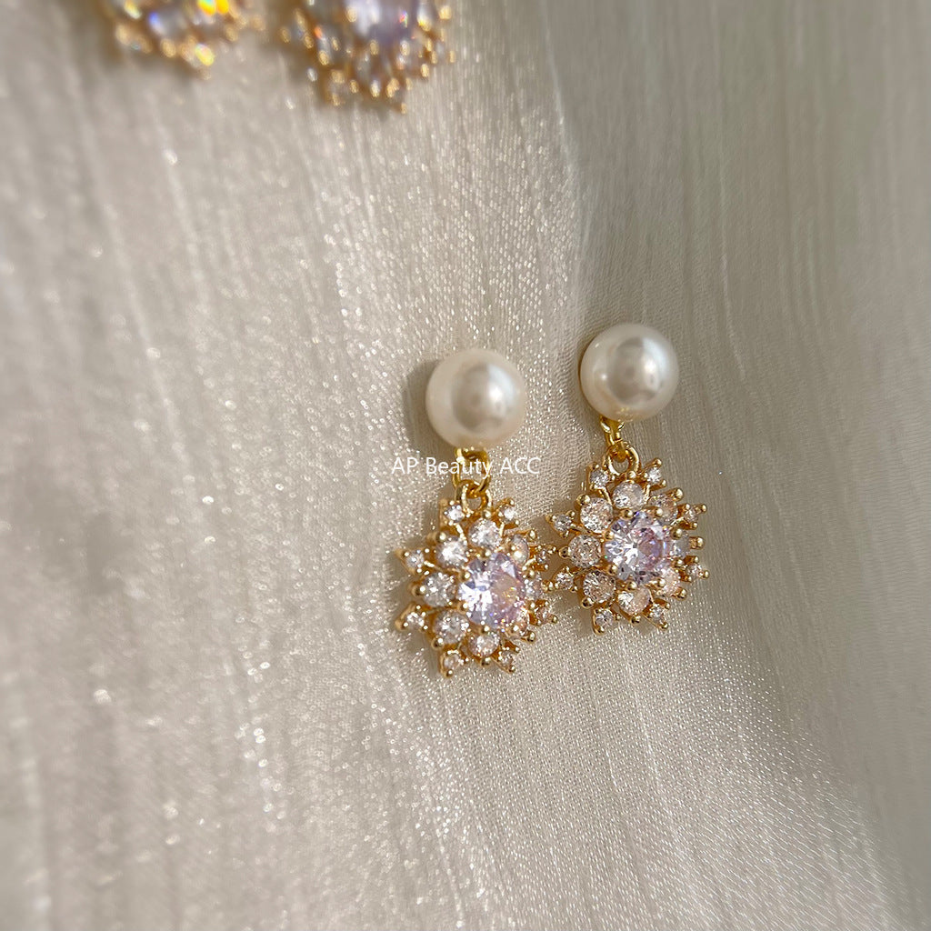 C관 - 925 은침 눈꽃 큐빅 진주 핸드메이드 귀걸이 [7078] 25.11-2