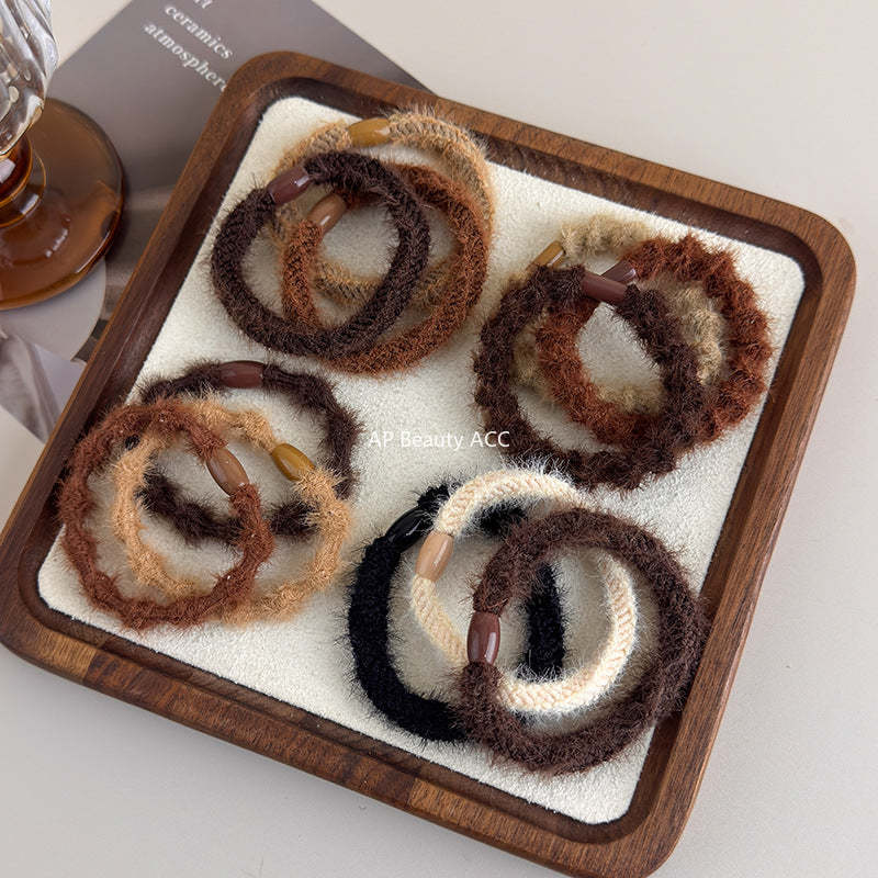 E관 - 퍼 소재 3개 세트 고무줄 머리끈 헤어밴드 [24257] 25.11-3